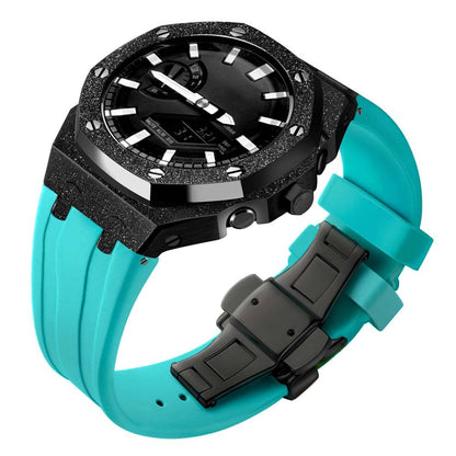 custom oak g shock frosted ga2100/ga2110/gab2100 mod kit metal steel watches black case tiffany blue silicone strap band