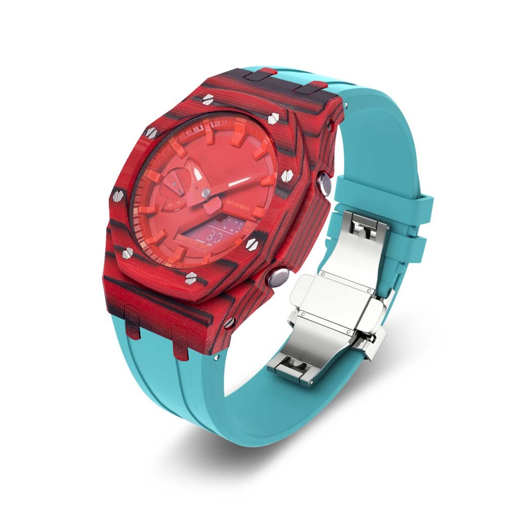 custom carbon fiber modify ga2100 ga2110 gab2100 oak g shock mod kit watches red case tiffany blue silicone strap band