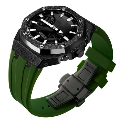 custom oak g shock frosted ga2100/ga2110/gab2100 modify mod kit metal steel watches black case green silicone strap band