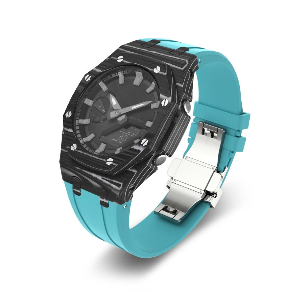 carbon fiber modify ga2100 ga2110 gab2100 oak g shock watch mod kit watches black white case tiffany blue silicone strap band