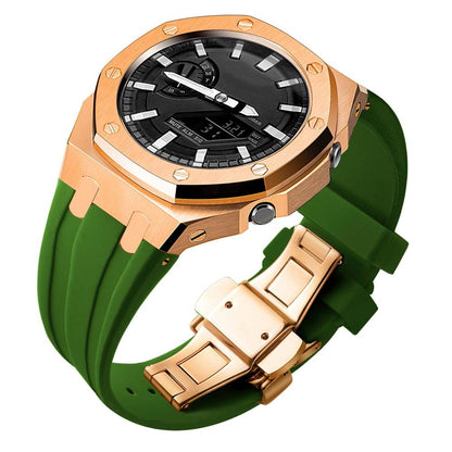 custom oak g shock ga2100/ga2110/gab2100 modify mod kit metal steel 316L watches rosegold case green silicone strap band