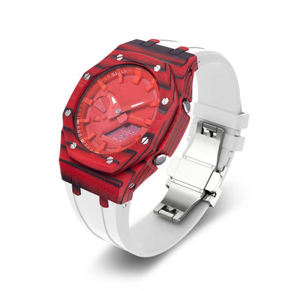 custom carbon fiber modify ga2100 ga2110 gab2100 oak g shock watch mod kit watches red case white silicone strap band