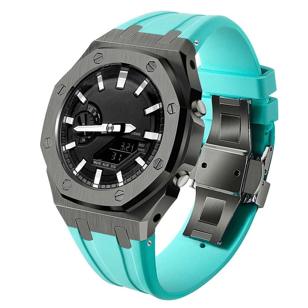 custom oak g shock ga2100/ga2110/gab2100 modify mod kit metal steel 316L watches gun case tiffany blue silicone strap band